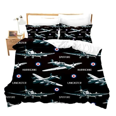 Image of Loussiesd Plane Duvet Cover Set Double Size for Kids Child Teens Men Aircraft Runway Decoration Modern Comforter with 2 Pillowcases Microfiber Zipper Cool Aviation Quilt 3 Pcs