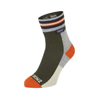 Image of SEALSKINZ Surlingham Waterproof All Weather Ankle Length Striped Cuff Sock, Olive, L