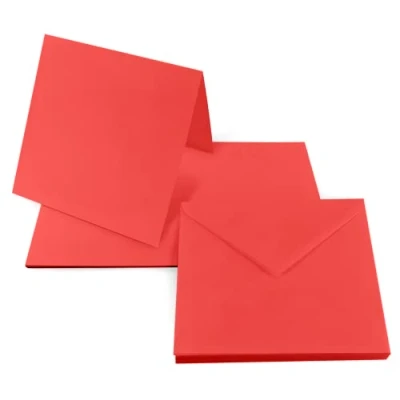 Image of Netuno 25 Folding Cards Blank with Envelope Double Red + Square Envelopes 14 x cm Rainbow Set Folded Paper