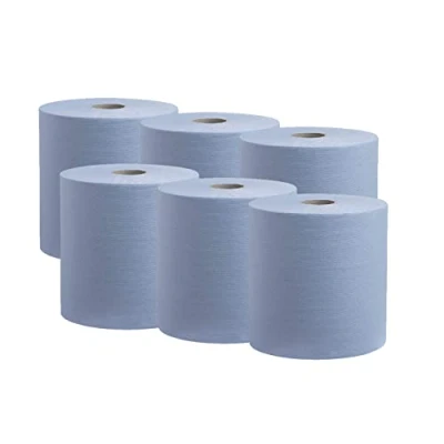 Image of Straame Blue Centrefeed Paper Tissue Rolls Embossed Pattern Hand Towel for Home Office Warehouse Bathroom Garage Kitchen, Wipe Away Wall Mounted Lockable UK Seller 2 Ply (Pack of 6)