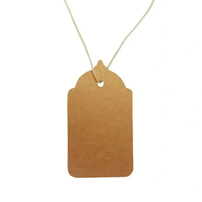 Image of Swift Brown Gift Hang Tags Dome Shaped with String Kraft Card Paper Clothing Price Labels 70mm x 40mm (Pack of 100)