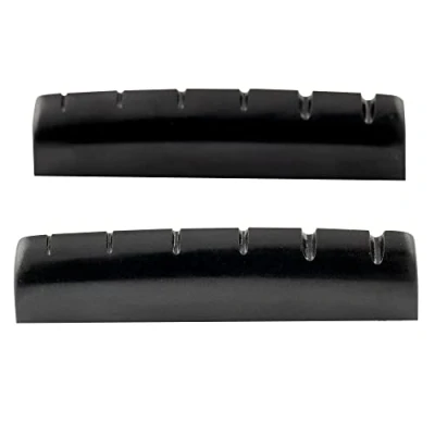 Image of Musiclily Pro Urea Resin Plastic Slotted 43mm LP Style Guitar Nuts Flat Bottom for 6 String Les Paul or Acoustic Guitar, Black(Set of 2)