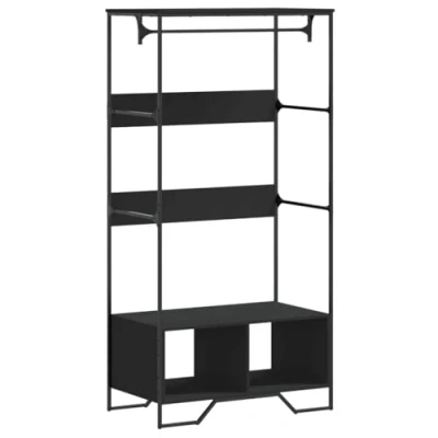 Image of vidaXL Black Engineered Wood Wardrobe Closet Organizer 90x50x180 cm Modern Storage Solution for Bedroom/Home Office