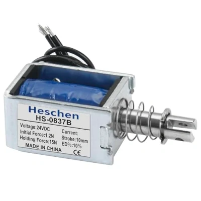 Image of Hechen Solenoid Electromagnet, HS 0837B, DC24V 1.4A 15N, 10mm Stroke, Push Pull Type Open Frame