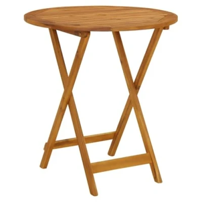 Image of vidaXL Solid Acacia Wood Round Folding Garden Table Sturdy, Weather Resistant, Easy to Clean, Brown Color, Farmhouse Style