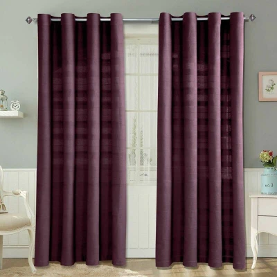 Image of HOMESCAPES Purple Rajput Eyelet Curtain Pair 137cm (54&quot;) Wide x Drop 100% Cotton Ring Top Plain Curtains