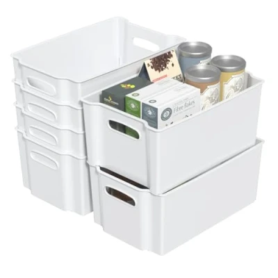 Image of Qqbine Plastic Stackable Open Storage Boxes, Baskets for Freezer, White, 6 Packs