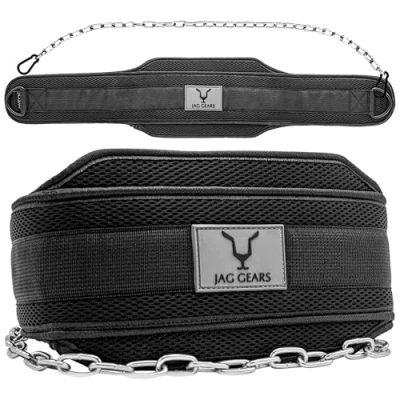 Image of JAG GEARS Dip Belt with 36 Inches Heavy Duty Steel Lifting Chain, Dipping for Pull Ups, Gym Training, Weight Lifting, Bodybuilding, Powerlifting Workout, Comfortable Back Support
