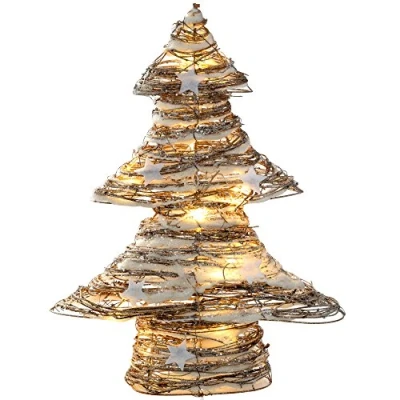 Image of WeRChristmas Pre Lit Rattan Warm White LED Christmas Tree with Snow and Stars Decoration, 48 cm Multi Colour