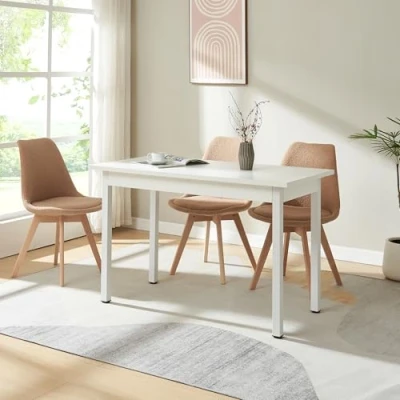 Image of [en.casa] Dining Table with Steel Legs MDF Plate Melamine Veneered White 120x60cm