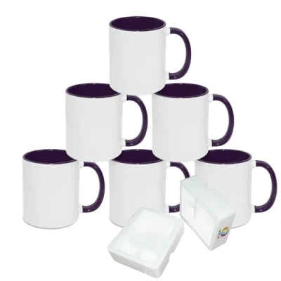Image of MR.R 11oz Sublimation Blank Coffee Mugs,Cup White Mug Cup with Purple Color Inner and Handle,Set of 6