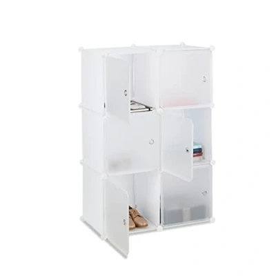 Image of Relaxdays Shelving System with 6 Doors, DIY, Cubes, Handles, Partition, Plastic, HWD: 105x70x35 cm, White