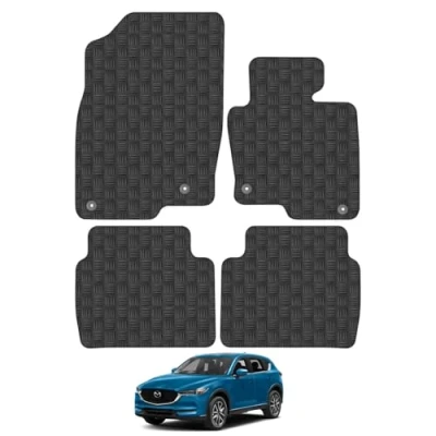 Image of Rubber Car Mats Compatible with Mazda Cx5 (2017 ) Tailored Fit Floor Set Accessory Black Custom 4 Pieces Clips Anti Slip Backing, Heavy Duty &amp; Waterproof