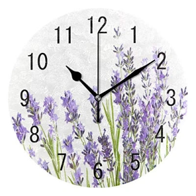 Image of Use7 Home Decor Watercolor Lavender Flower Round Acrylic Wall Clock Non Ticking Silent Art for Living Room Kitchen Bedroom