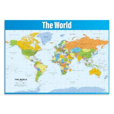 Image of World Map Wall Chart EXTRA LARGE A1 (850mm x 594mm) Gloss Paper Geography Secondary School Classroom Charts by Daydream Education.
