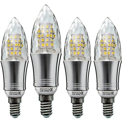 Image of HZSANUE E14 LED Candle Bulbs 12W, 100W Incandescent Equivalent, 3500K Warm White,1350Lm, Small Edison Screw Light Bulbs,Not Dimmable, 4 Pack