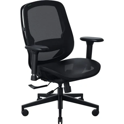 Image of Razer Fujin Gaming chair with ultra breathable mesh (Synchro Tilt technology 130 tilt, height adjustable lumbar support, padded 3D armrests, frame high seat height) Black