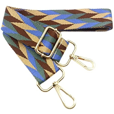 Image of Adjustable Shoulder Strap for Bags, Brown/Green/Blue, Bag Straps Changeing, Wide with Carabiner Gold, 80 130 cm Carry Women, Strap, Handbag, 3.8 cm, 103
