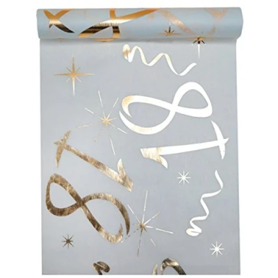 Image of Santex Table Runner, White and Gold, Polyester, 30 cm x 5 m
