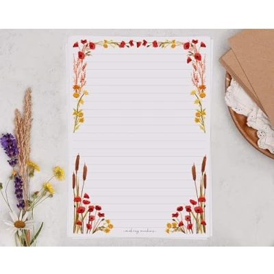 Image of Making Meadows A5 Lined Letter Writing Paper Set (20 Sheets &amp; 10 envelopes) Autumn Flowers and Reeds Design On Penpal Stationery