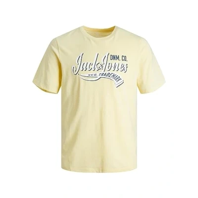 Image of JACK &amp; JONES Men&#039;s Jjelogo Tee SS O Neck 2 Col Ss24 Sn Short Sleeved Shirt, French Vanilla/Detail: Melange, S