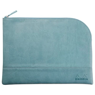 Image of RHODIA 116735C Faux Leather Zipped Pouch Water Size L (21x28 cm) Real Stitching Orange Fabric Interior Storage of Documents, Small Supplies