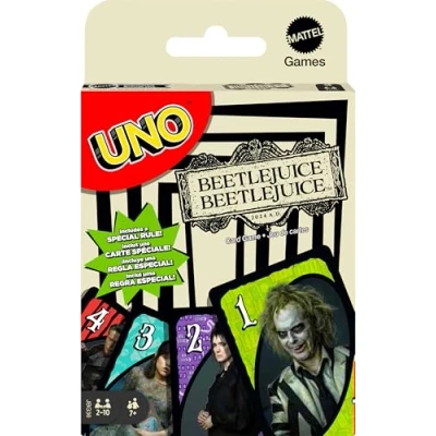 Image of Mattel Games UNO Beetlejuice Card Game for Kids, Adults &amp; Family with Deck Special Rule Inspired by The Movie
