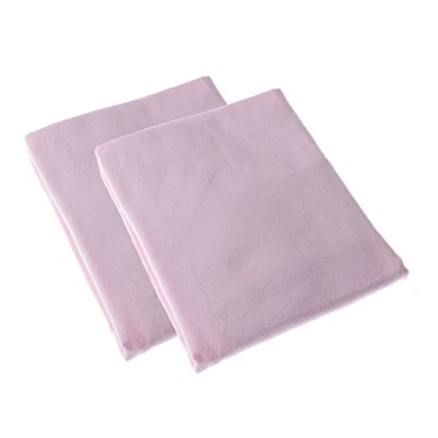 Image of HOMESCAPES Pink Brushed Cotton Cot Flat Sheet Plain Pair Set of Two 100% Cotton, 100 x 150 cm