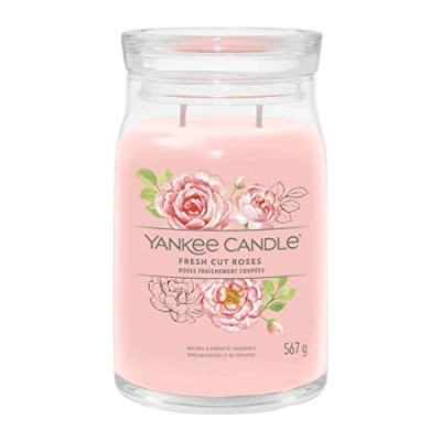 Image of Yankee Candle Signature Scented Fresh Cut Roses Large Jar with Double Wicks Soy Wax Blend Long Burning Perfect Gifts for Women