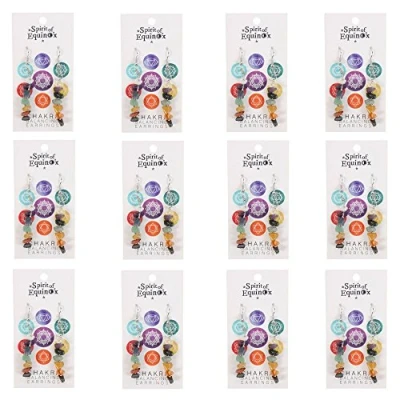 Image of Stunning Multicolor Chakra Earrings 6cm x 1cm (1 Pair) Unique Spiritual Jewelry Gemstone Drop Ideal for Any Event