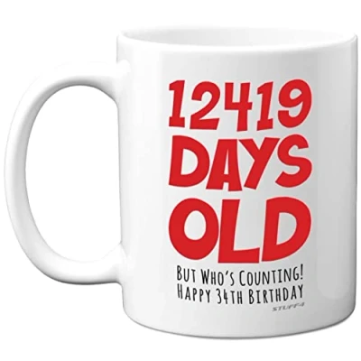 Image of 34th Birthday Mug Gift for Men Women Him Her 12419 Days Old Funny Adult Thirty Four Fourth Happy Present Brother Sister Son Daughter Cousin, 11oz Ceramic Dishwasher Safe Mugs
