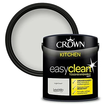Image of 2.5L CROWN Easyclean Kitchen MATT Emulsion Multi Surface Paint With GREASEGUARD+ That can be Used on Walls, Ceilings, Wood and Metal. Stain &amp; Scrub Resistant Formula Sugar Bowl