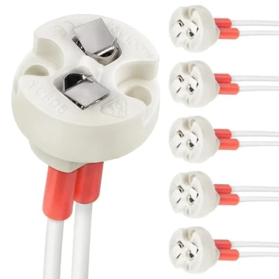 Image of DiCUNO MR16 GU5.3 /G4 Lamp Holder, Bi Pin Base for 12V Halogen/LED Bulb, Ceramic Socket with 150MM Lead,6 Pack