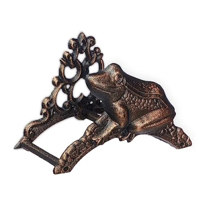 Image of Relaxdays Hose Pipe Holder, Frog, Cast Iron, Vintage Look, Wall Mounted Hosepipe Hanger, 18.5 x 26.5 16.5 cm, Bronze, 100%
