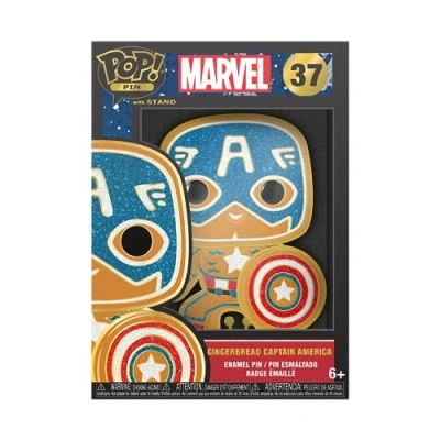 Image of Loungefly POP! Large Enamel Pin MARVEL: GINGERBREAD CAPTAIN AMERICA Marvel Comics Pins Cute Collectable Novelty Brooch for Backpacks