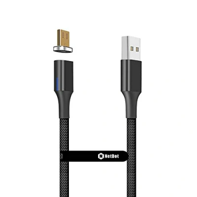 Image of NetDot Gen10 Micro USB Nylon Braided Magnetic Fast Charging Cable with Side LED compatible Android Device(1m/1 pack black)