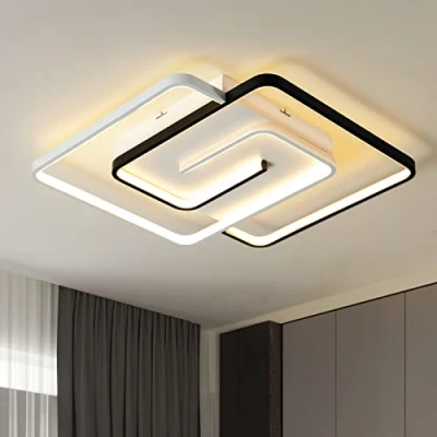 Image of minifair Modern LED Ceiling Light 36W 50cm with Remote Control Geometry Square Black and White Dimmable Flush Mount for Living Room Bedroom Kitchen