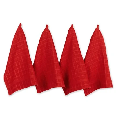 Image of DII Windowpane Dishtowel Set, Cotton, Red Solid, 16x26