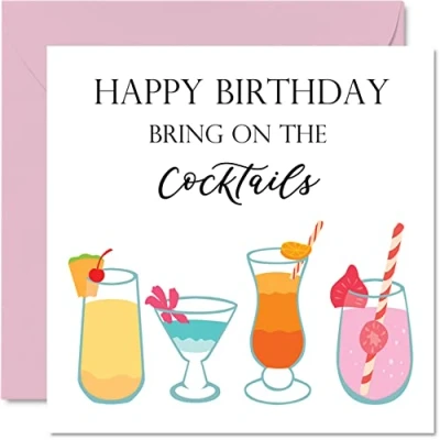 Image of Cocktail Birthday Cards for Men Women Bring on the Cocktails Happy Card Mum Sister Daughter Auntie Nan Friend Work Colleague, 145mm x 30th 40th 50th Bday Greeting