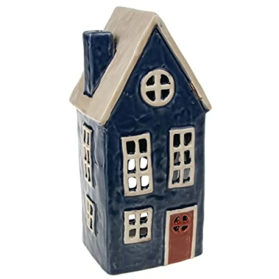 Image of Shudehill Giftware Village Pottery Tall Cottage Navy Tealight