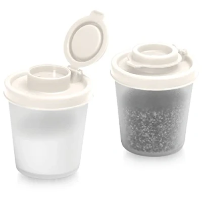 Image of Salt and Pepper Pots Shakers in a Range of Sizes Non Toxic Set for Home, Camping, Picnics, Lunch Boxes Transparent (Medium White, 2pk)
