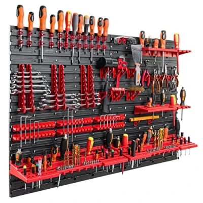 Image of botle Tool Wall 115 x 78 cm Set of 58 Holders with Perforated Workshop Shelf Plastic Garage