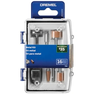 Image of Dremel 734 01 Metal Cutting Rotary Tool Accessories Kit 16 Piece Set Includes Engraving Bit, Grinding Stones, and Carbon Steel Brush, Blue