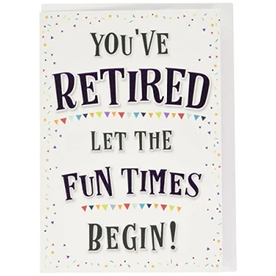 Image of Piccadilly Greetings Modern Retirement Card Fun Times Begin 7 x 5 inches,greypurplewhiteblack