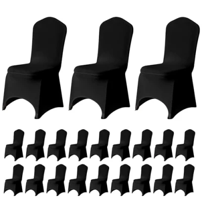 Image of Trimming Shop Spandex Black Chair Cover Stretch Fabric Removable Washable Protective Slipcovers for Weddings Banquets Ceremony Hotel Dining Parties Decor, 50pcs