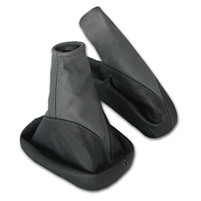 Image of L &amp; P Car Design Shift Boot and Handbrake Cuff Set for Corsa C Leather Black Grey