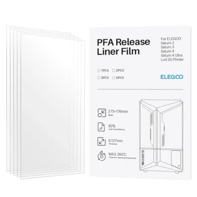 Image of ELEGOO 5PCs PFA Release Liner Film for LCD 3D Printer (SATURN 2 SATURN 3 4 ULTRA FILM)