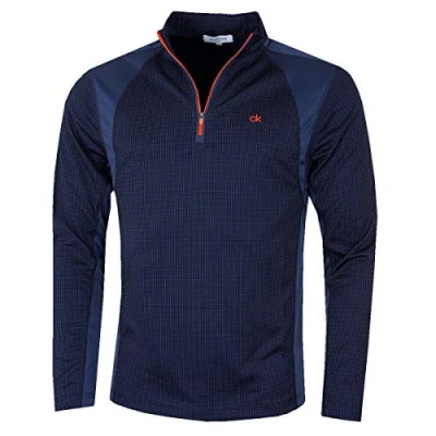 Image of Calvin Klein Golf Mens Micro Grid Layering Mid Layer Navy/Orange XXXL