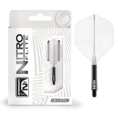 Image of RED DRAGON Darts Nitro Flite Integrated Flight &amp; Shaft System No.2 Shape and Design Black Clear Colour, Intermediate Length