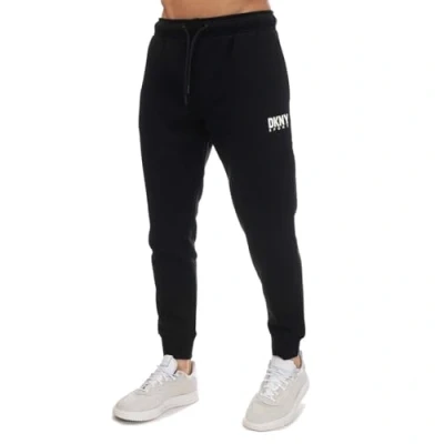Image of DKNY Mens Printed Logo Joggers in Black Cotton Size Large